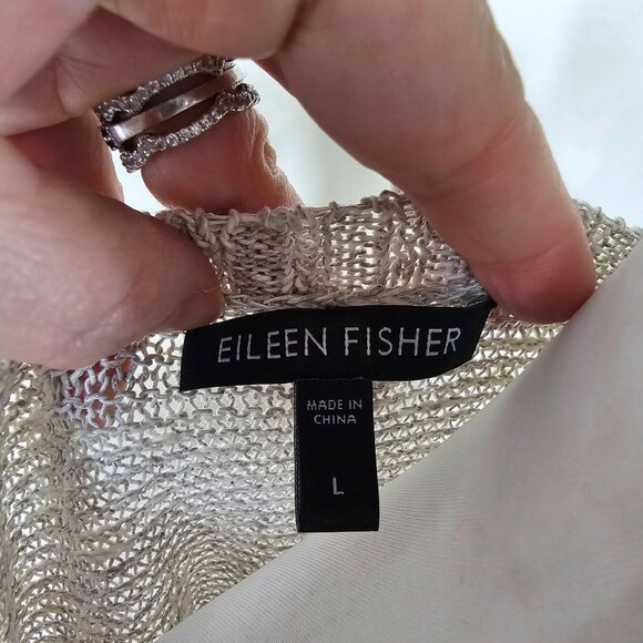 Eileen Fisher Linen Open Knit Tunic Sweater L Beige Coastal Relaxed Lagenlook - Picture 5 of 11